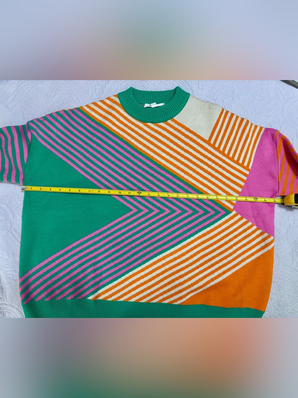 THML Chevron Stripe Sweater - Green, Pink, Orange Size Medium - Picture 5 of 5